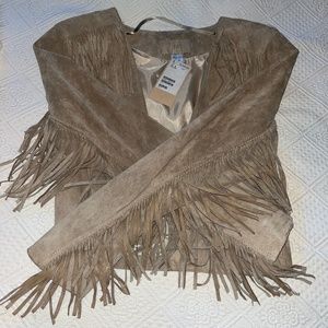 Suede crop fringed jacket h&m